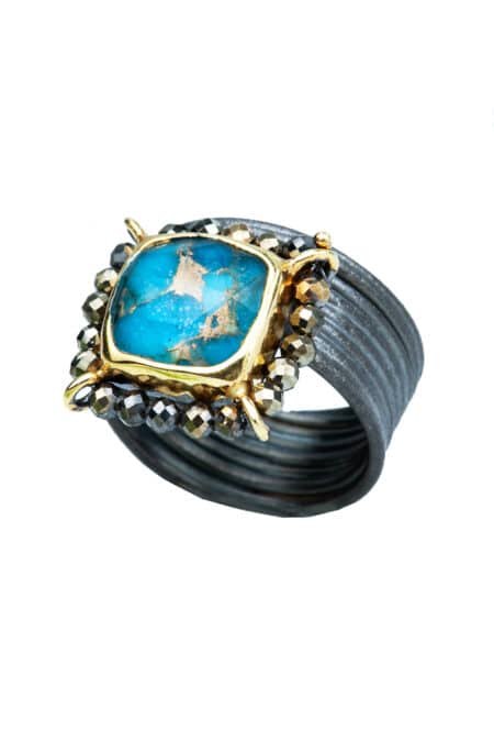 Turquoise black rhodium plated silver ring main