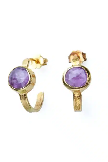 Amethyst gold plated silver hoops main