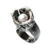 Handmade Jewellery | Antique silver ring with diamond dust and pearl main