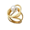 Handmade Jewellery | Gold plated silver ring with diamond dust and pearl main