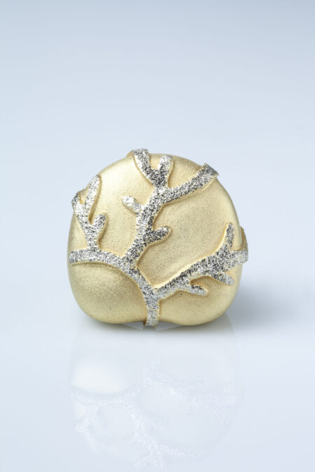 Gold plated silver ring with diamond dust gallery 1