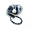 Handmade Jewellery | Flower oxidized silver ring with diamond dust and pearl main