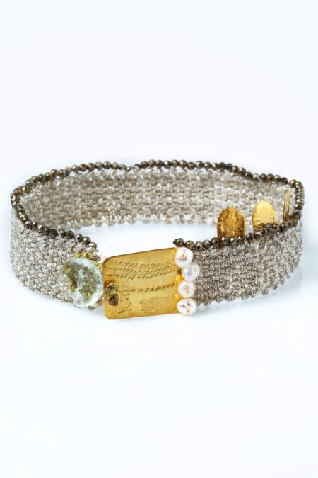 Woven bracelet with gold plated silver and pyrite gallery 1