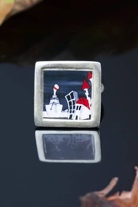Square silver ring with inlaid theme gallery 2