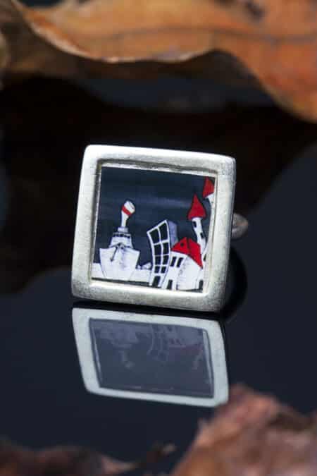 Square silver ring with inlaid theme gallery 1
