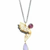 Handmade Jewellery | Butterfly gold plated silver necklace with ruby and amethyst main