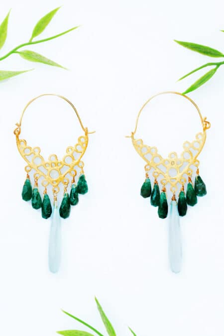 Green agate gold plated silver earrings gallery 1