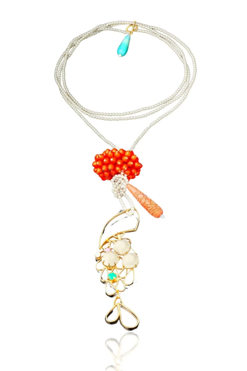 Handmade Jewellery | Fish handmade gold plated long necklace and pearls main