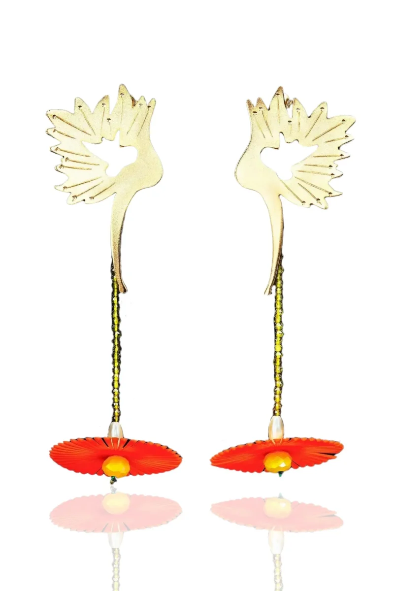 Handmade Jewellery | Birds handmade gold plated bronze earrings main