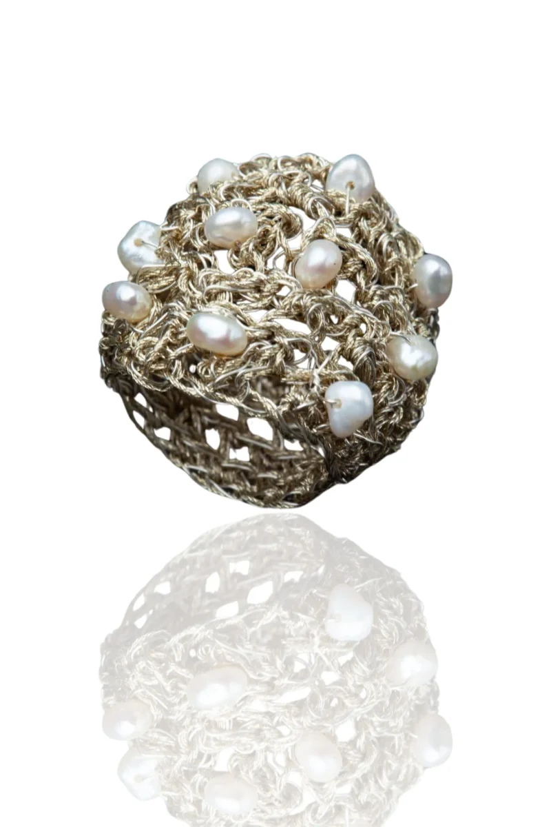 Handmade Jewellery | Crochet knit silver ring with pearls main