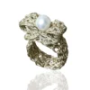 Handmade Jewellery | Bow crochet knit silver ring with pearl main