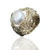 Handmade Jewellery | Gold crochet knit silver ring with pearls main