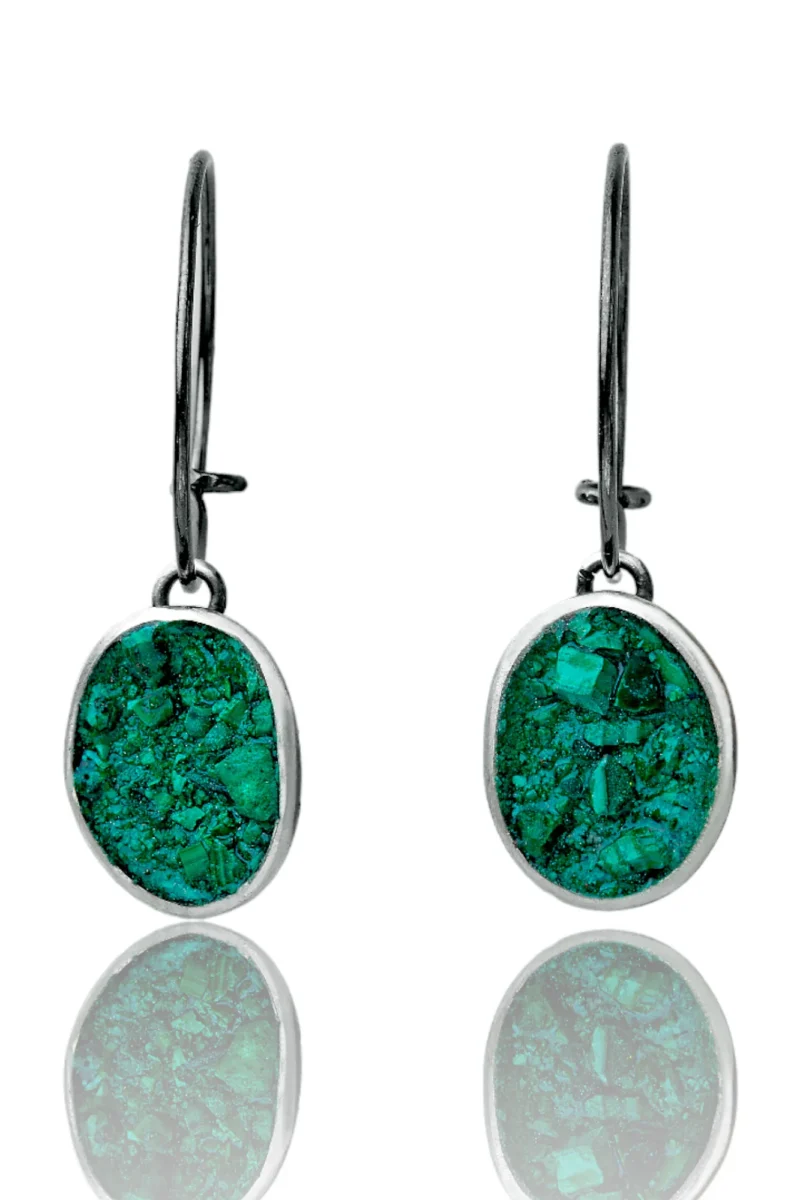 Handmade Jewellery | Malachite Black silver hoops main