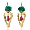Handmade Jewellery | Heart gold plated bronze earrings with fabrics main