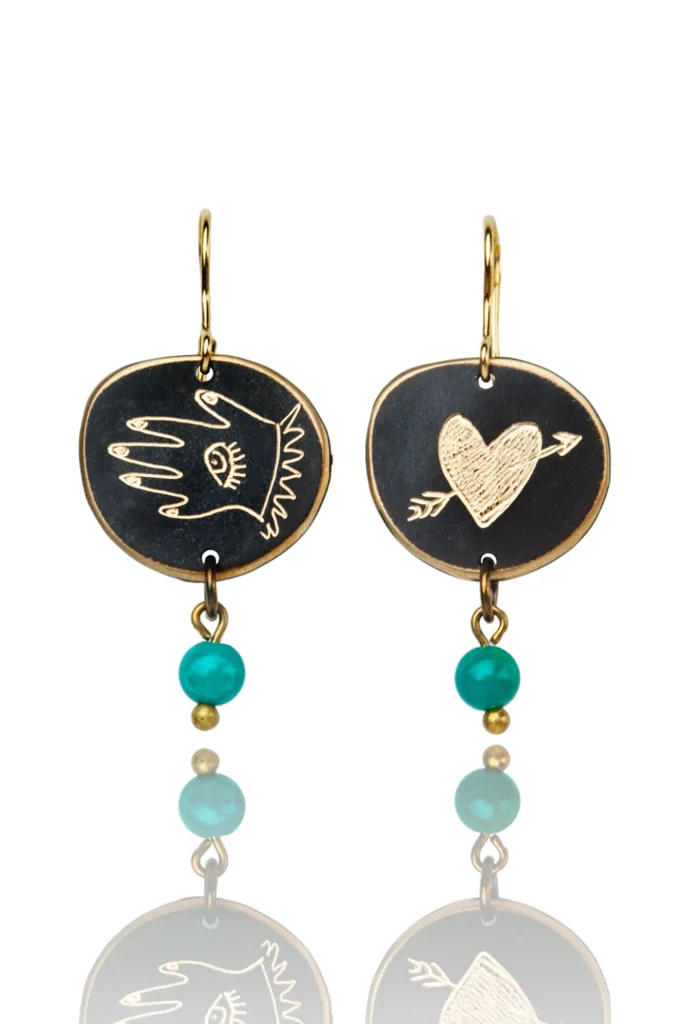 Cassiopeia Handmade Engraved Brass Earrings with Turquoise