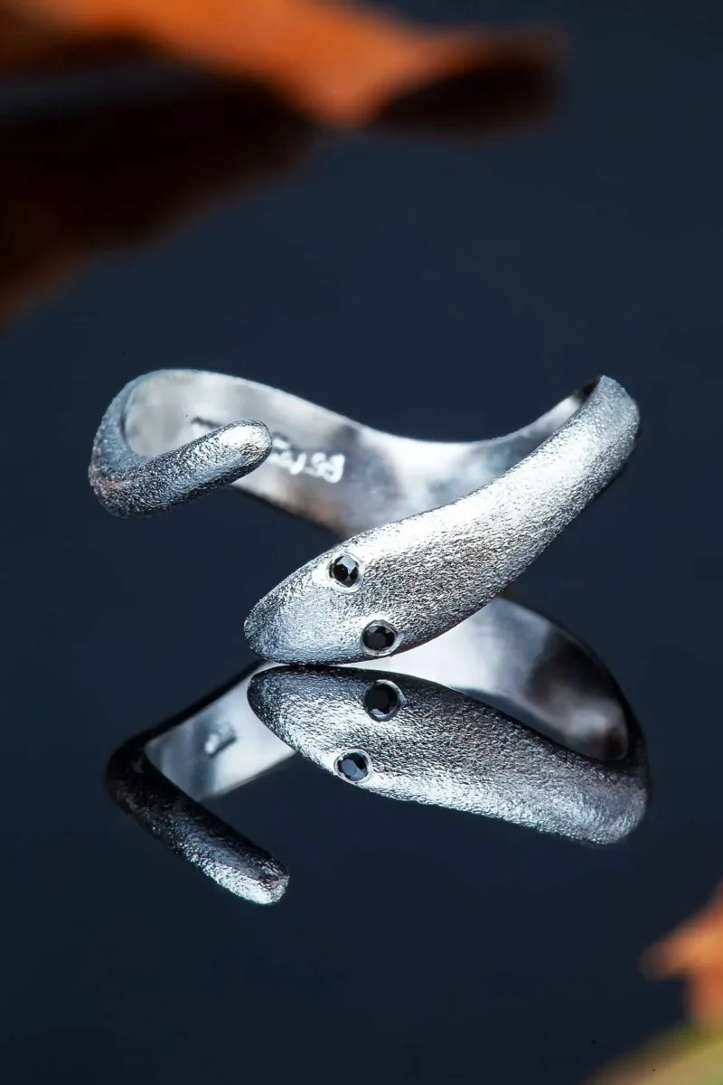Handmade Jewellery | Snake handmade silver ring with zircon gallery 2