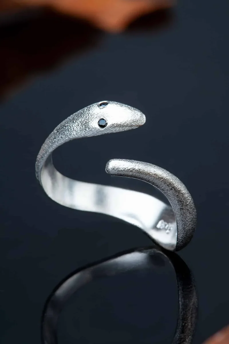 Handmade Jewellery | Snake handmade silver ring with zircon gallery 1