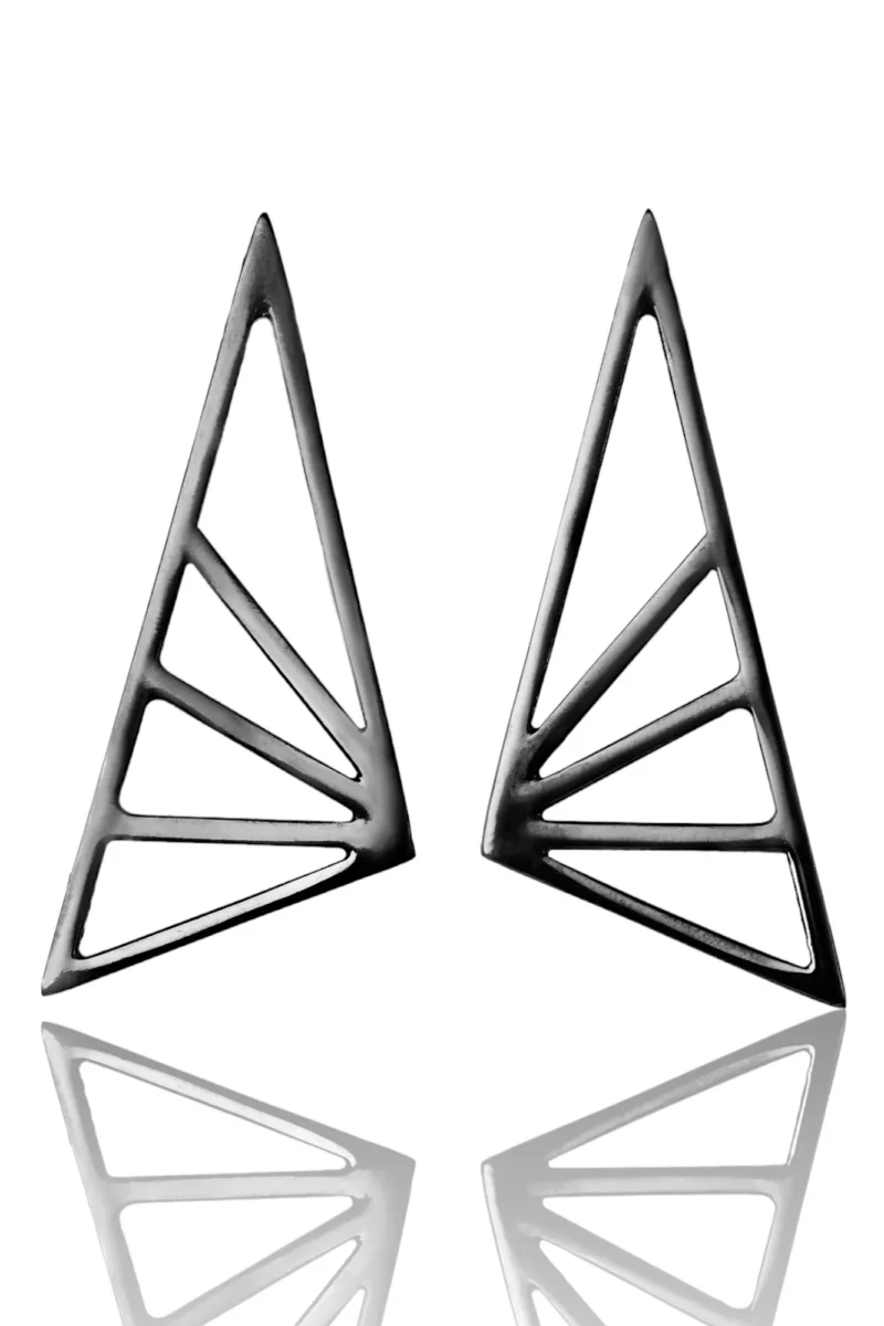 Handmade Jewellery | Triangle handmade geometric black silver earrings main