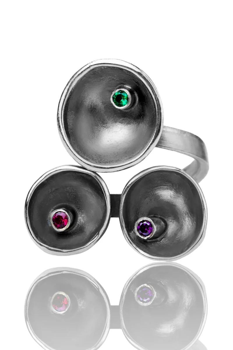 Handmade Jewellery | Handmade silver ring with green agate, amethyst and garnet main