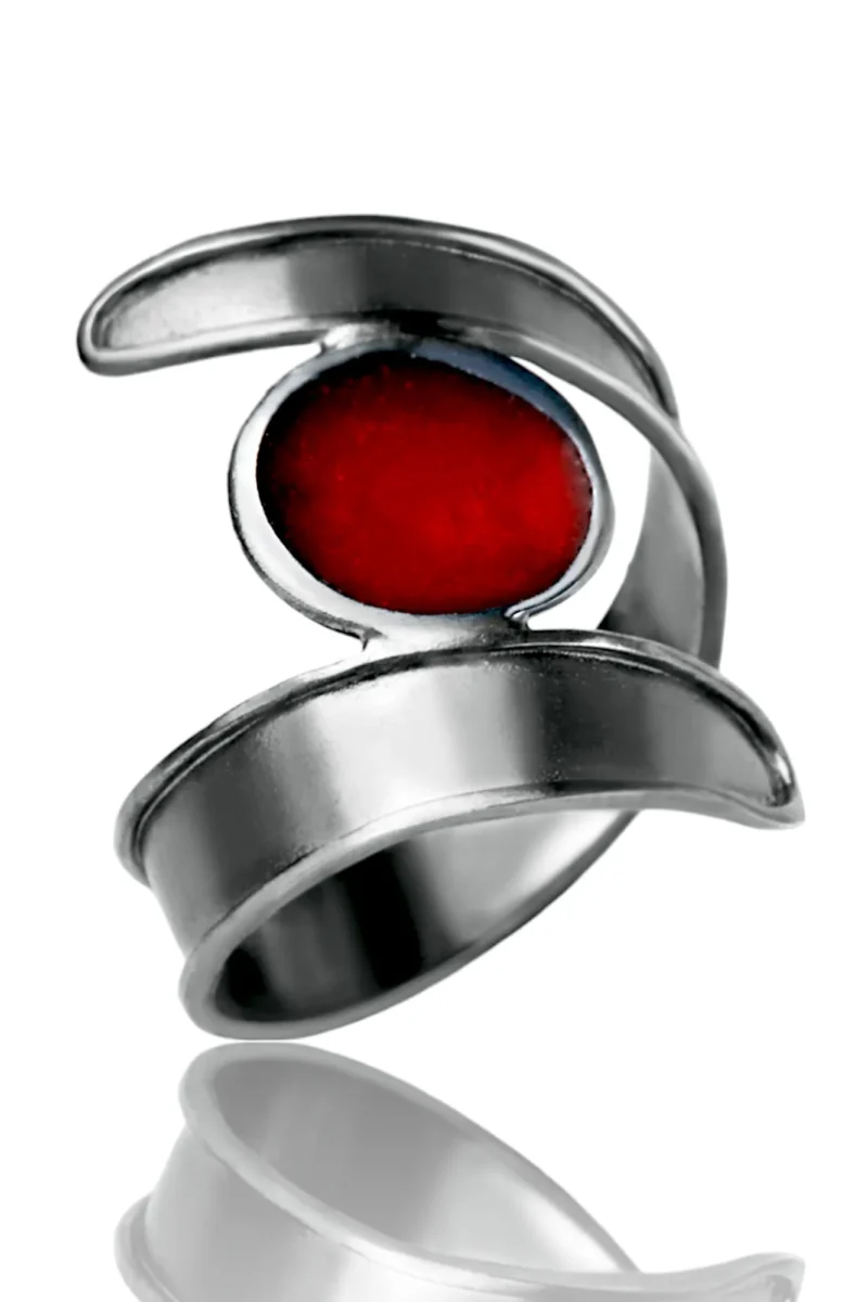 Handmade Jewellery | Handmade silver black ring with red enamel main