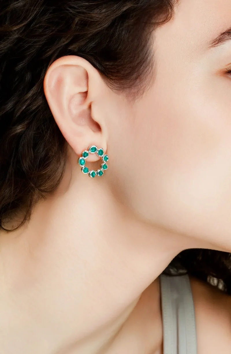 Handmade Jewellery | Wreath Handmade Silver Earrings with Turquoise Enamel gallery 1