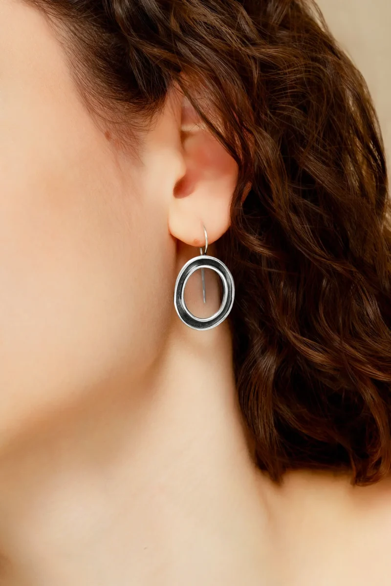 Handmade Jewellery | Oval Handmade Oxidized Silver Earrings gallery 1