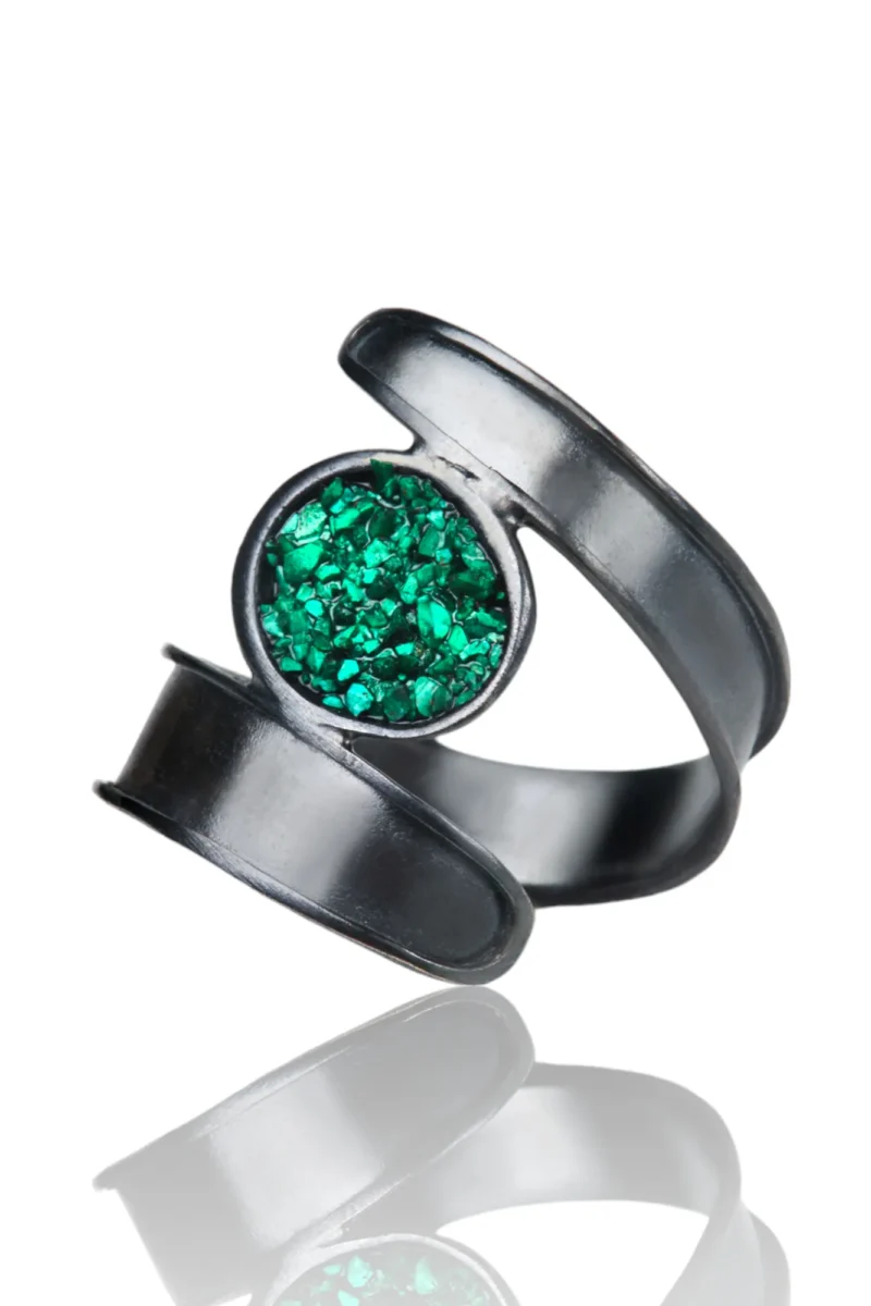 Handmade Jewellery | Handcrafted Oxidized Silver Ring with Crushed Malachite main