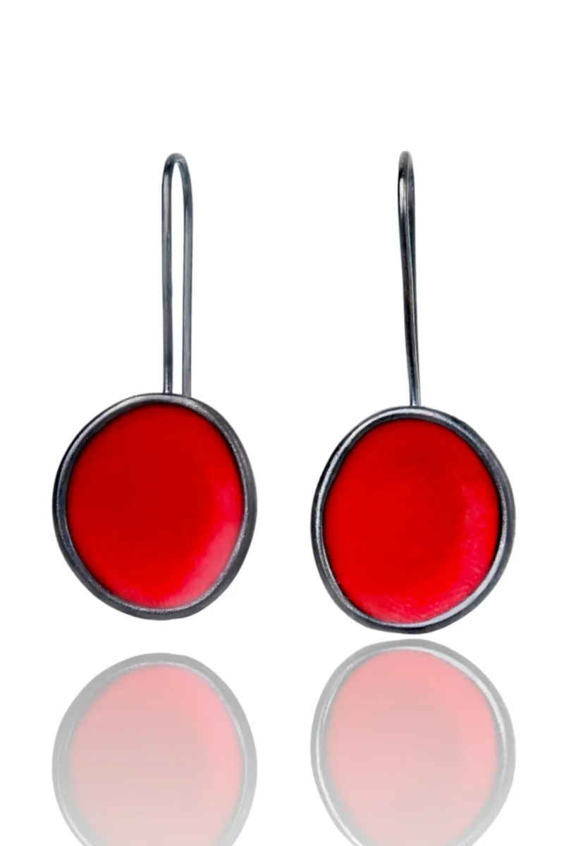 Handmade Jewellery | Elegant silver black earrings with red enamel main