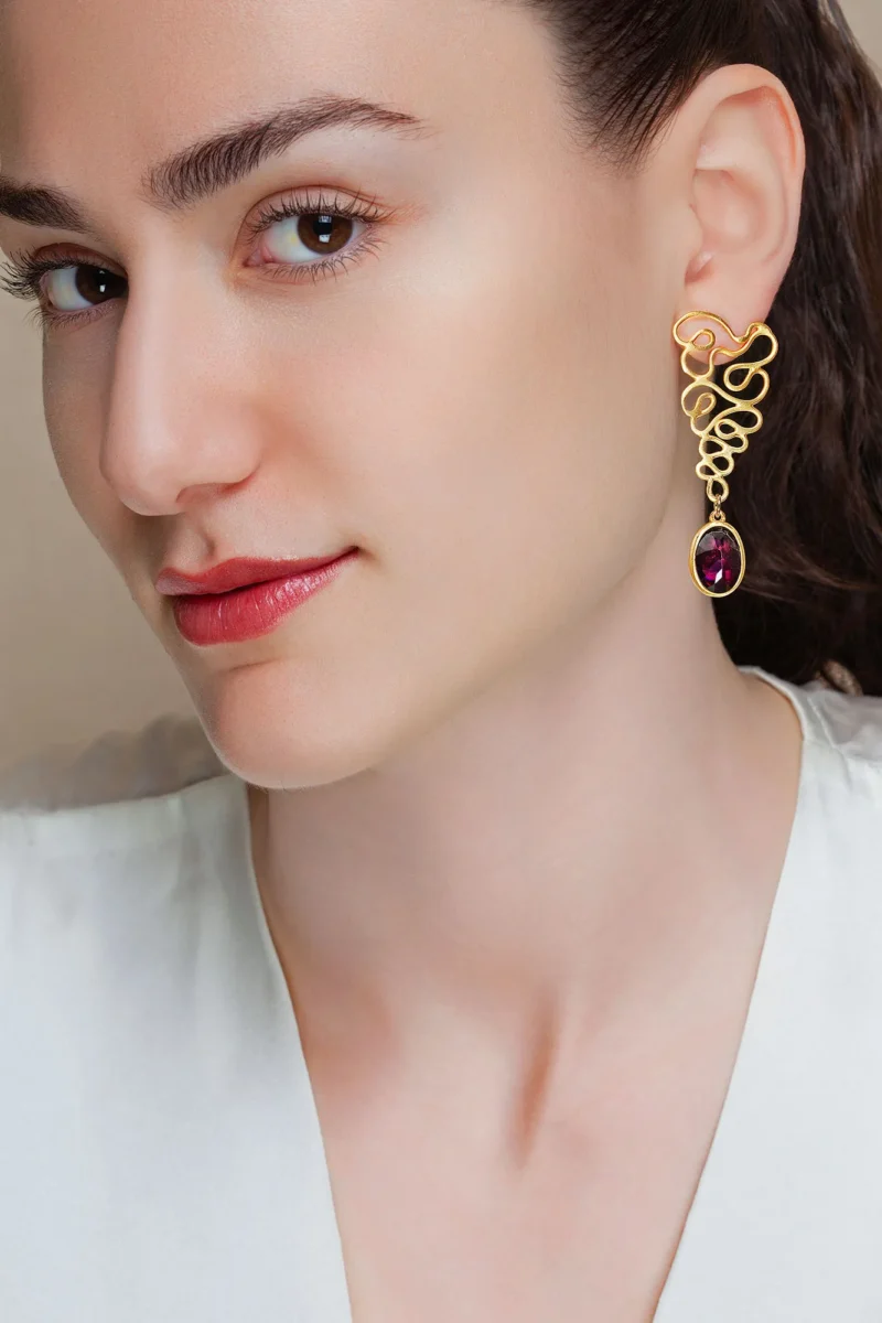 Handmade Jewellery | Waves silver earrings with amethyst gallery 1