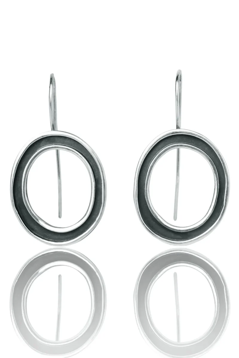 Handmade Jewellery | Oval Handmade Oxidized Silver Earrings main