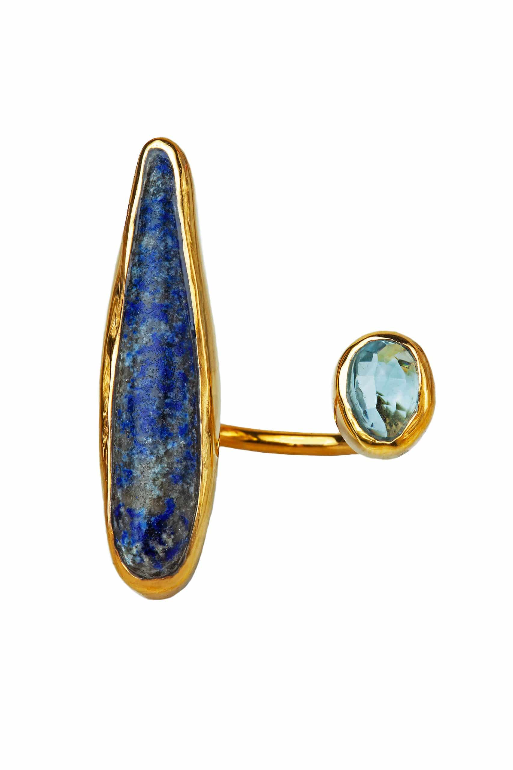 Kyanite and blue topaz gold plated silver ring gallery 1