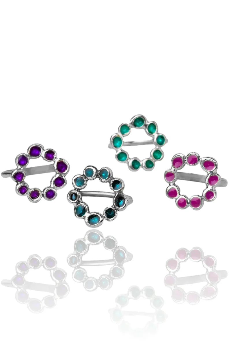 Handmade Jewellery | Wreath handmade silver ring with purple enamel gallery 2
