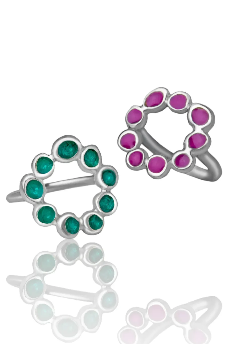 Handmade Jewellery | Wreath handmade silver ring with turquoise enamel gallery 2