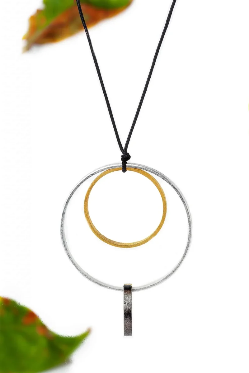 Handmade Jewellery | Geometric circular multi plated bronze necklace gallery 1