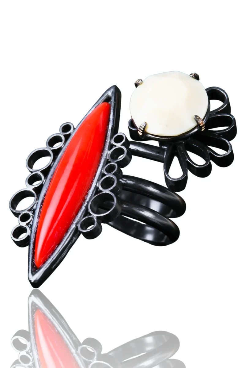 Handmade Jewellery | Black ring with semiprecious elements gallery 1