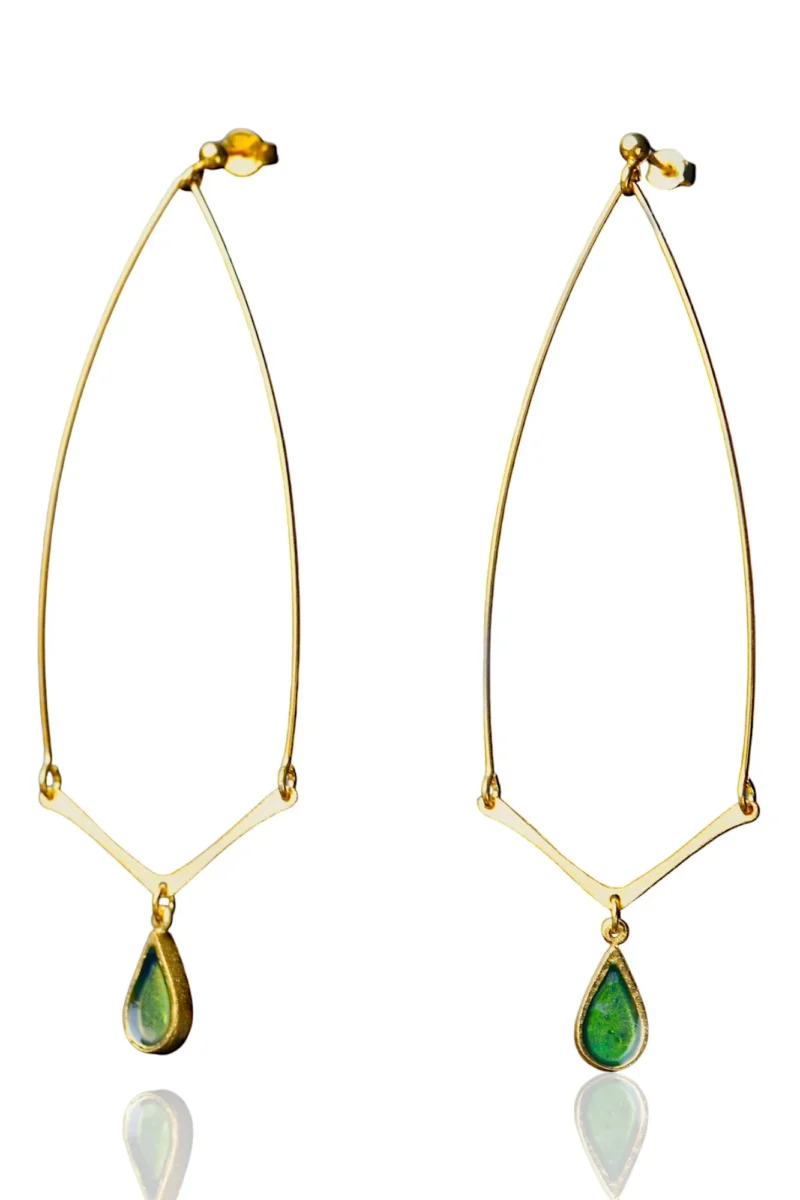 Handmade Jewellery | Silver gold plated earrings with green enamel main