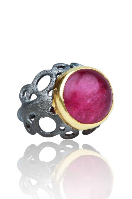 Ruby gold and black rhodium plated chevalier silver ring gallery 2