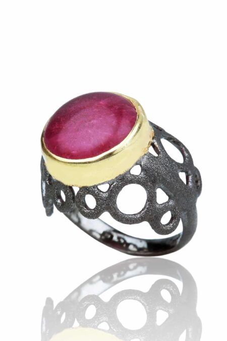 Ruby gold and black rhodium plated chevalier silver ring main