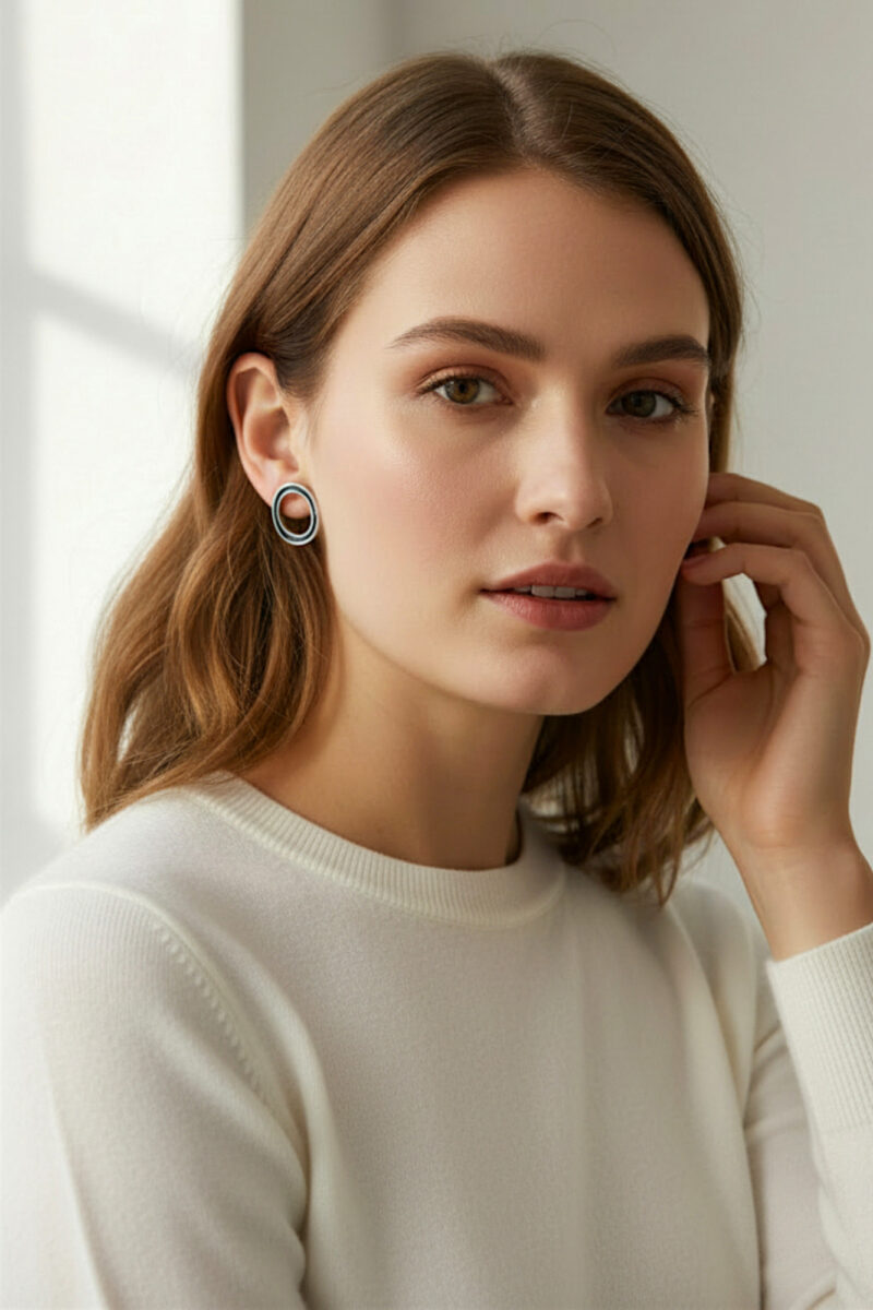 Handmade Jewellery | Oval handmade oxidized stud silver earrings gallery 1