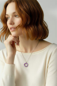 Handmade Jewellery | Wreath silver necklace with purple enamel gallery 2