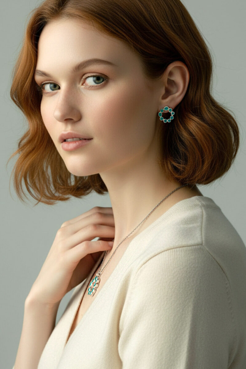 Handmade Jewellery | Wreath handmade silver earrings with blue enamel gallery 1