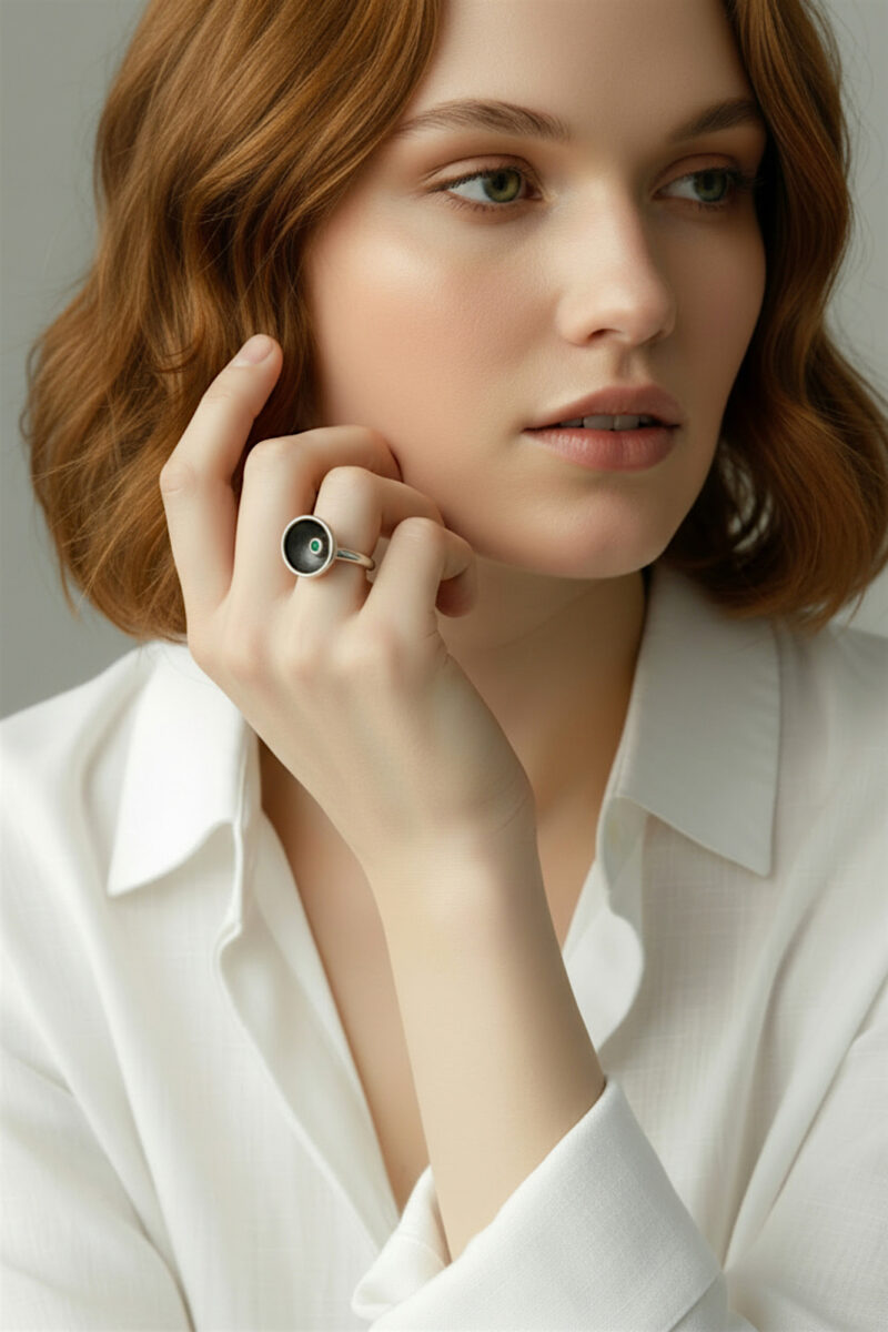 Handmade Jewellery | Round handmade oxidized silver ring gallery 1