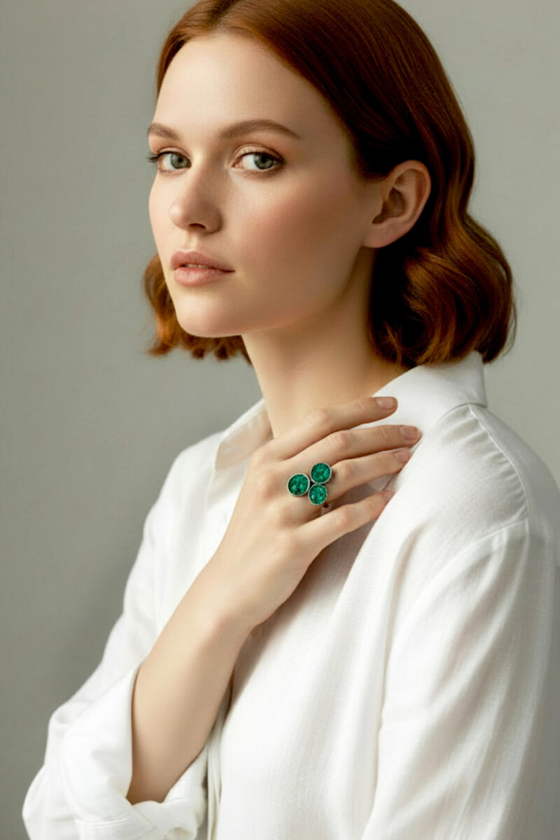 Handmade Jewellery | Handmade silver ring with shattered malachite gallery 1