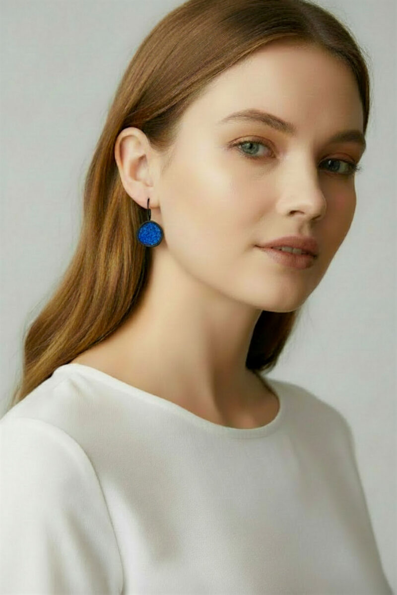 Handmade Jewellery | Round black earrings with lapis lazuli gallery 1