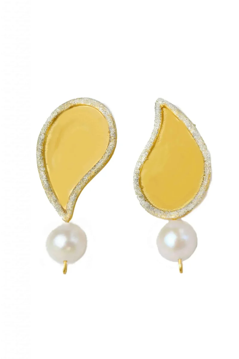 Handmade Jewellery | Paisley handmade gold plated silver earrings with pearls main
