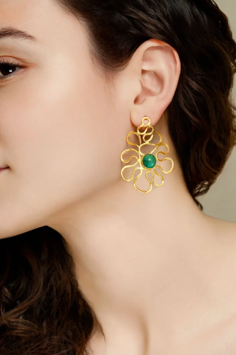 Handmade Jewellery | Aventurine waves gold plated silver earrings gallery 1