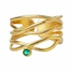 Handmade Jewellery | Waves gold plated silver ring with green zircon main