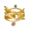 Handmade Jewellery | Waves gold plated silver ring with zircon main