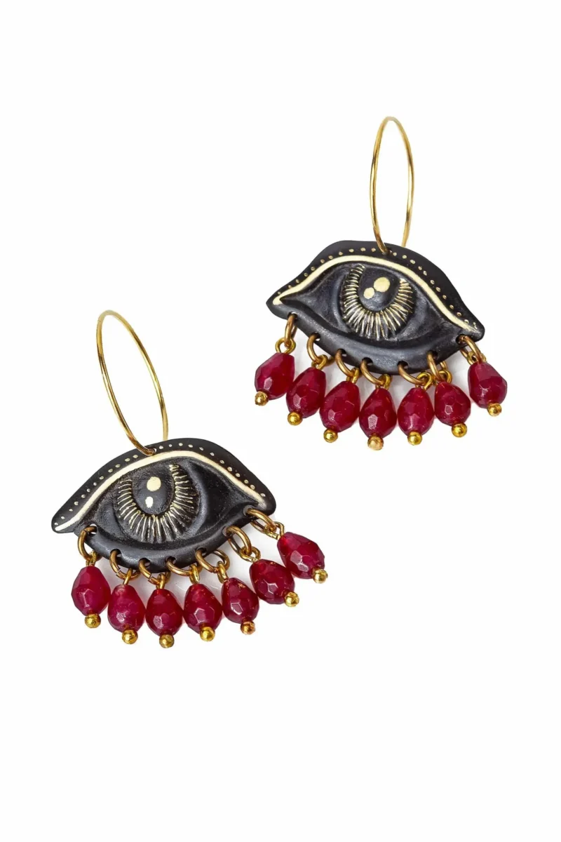 Handmade Jewellery | Eyes engraved silver and bronze earrings gallery 1