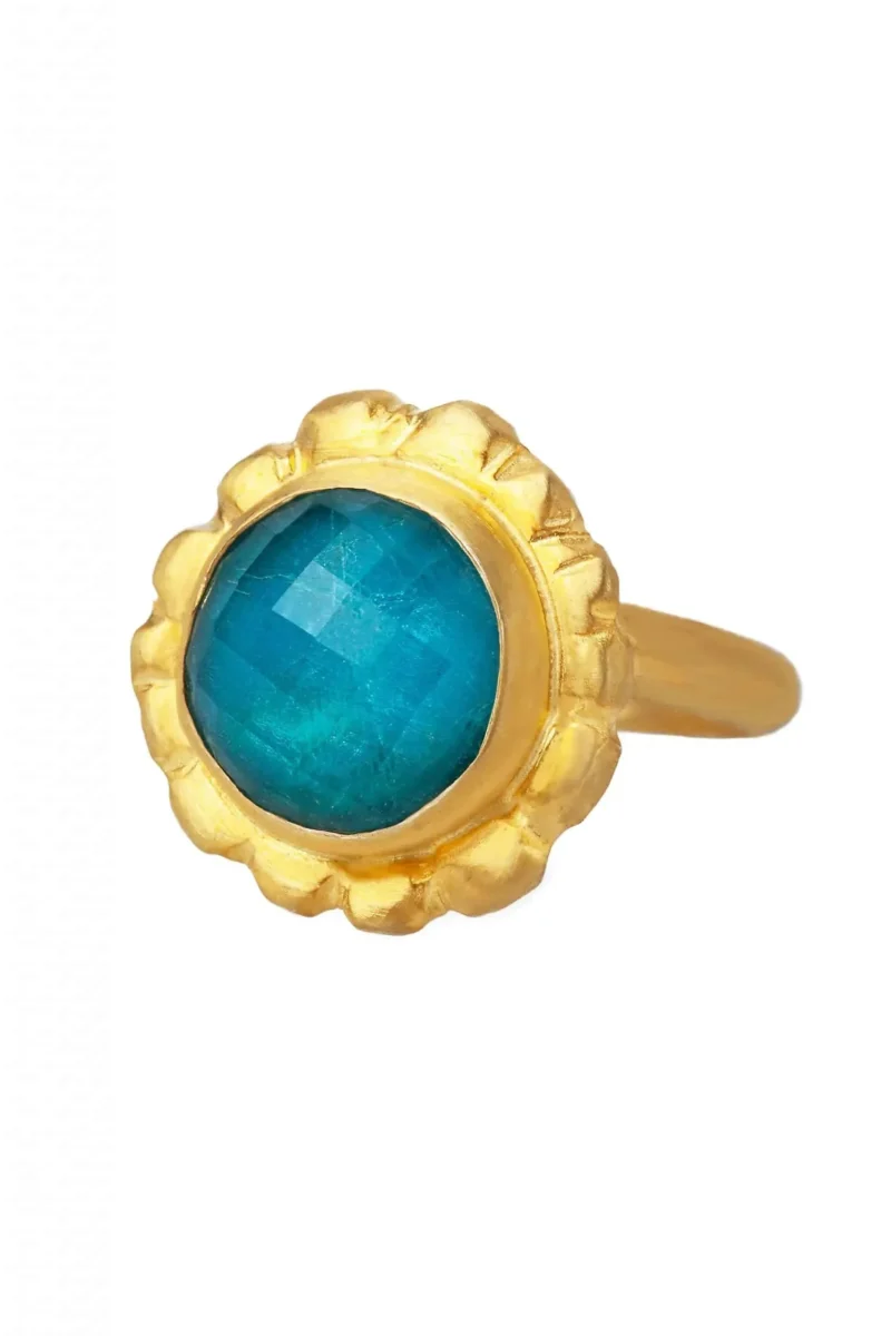 Handmade Jewellery | Chrysocolla flower gold plated silver ring gallery 2